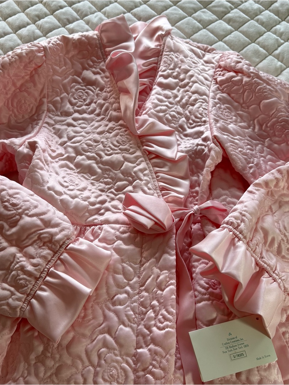 NWT Vintage Pink Quilted Ruffle Maxi Robe Coquette Grandmacore Deadstock